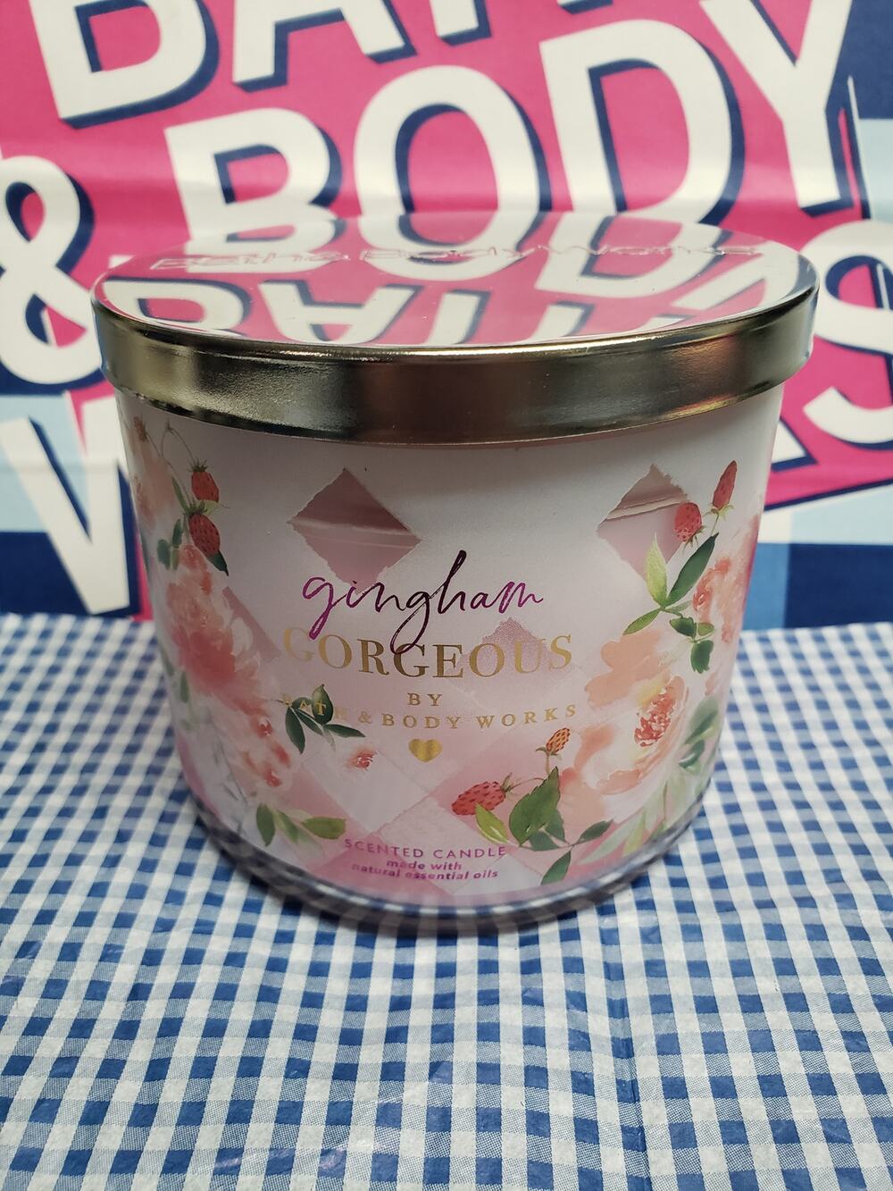 BBW Gingham Gorgeous Large 3 Wick Candle Home Fragrance Decor